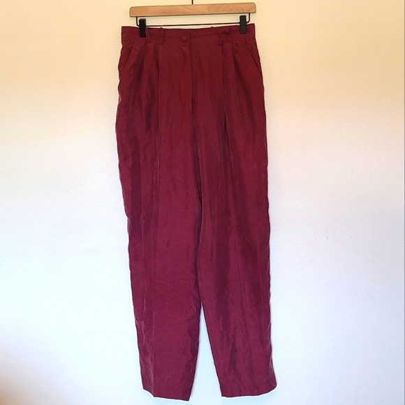 Apart Pants - Apart Burgundy Silk Trouser Pants w/Belt Loops & Pockets